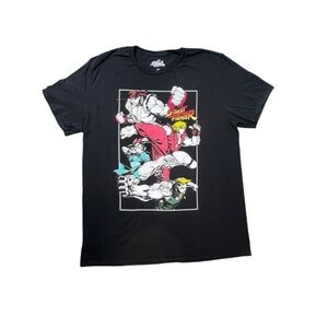 Street Fighter Cast Action Shots Men's Graphic Black T-shirt Size XL‎